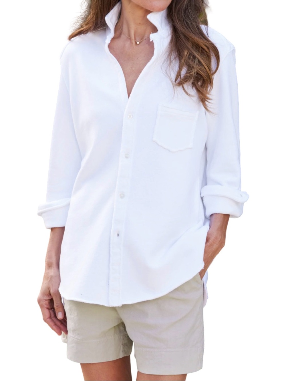 Frank & Eileen Eileen Triple Fleece Sweatshirt Button-Up White Size XS - Picture 2 of 7